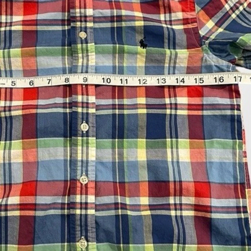 Ralph Lauren Madras Plaid Button Down Casual Short Sleeve Shirt Kids M 10-12